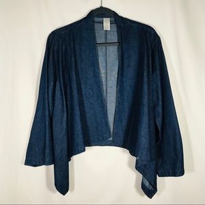 Chambray Denim Open front Blazer 3/4 sleeve Flowy